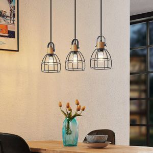Lindby Flintos hanglamp, 3-lamps, hout licht