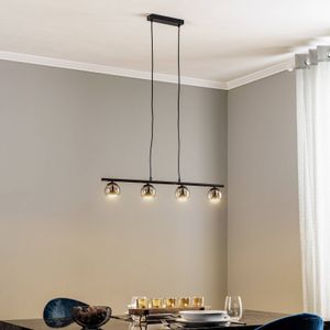 Lindby - hanglamp - 4lichts - Glas, ijzer - GU10 - rookgrijs, zwart - Inclusief lichtbronnen