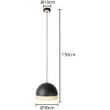 Lindby - hanglamp - 1licht - ijzer, rotan - H: 21 cm - E27 - zwart, rotan natuur