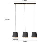 Lindby Ananya hanglamp van ijzer en hout, 3-lamps