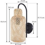 Lindby - Venora - Wandlamp - Zwart - Bamboe - Hoogte 43 cm - Dimbaar