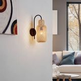 Lindby - Venora - Wandlamp - Zwart - Bamboe - Hoogte 43 cm - Dimbaar