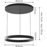Lucande LED hanglamp Philine, Ø 60 cm, zwart, ijzer