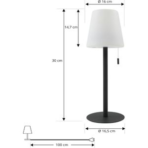 Lindby LED oplaadbare lamp Azalea, zwart, aluminium, CCT, IP44