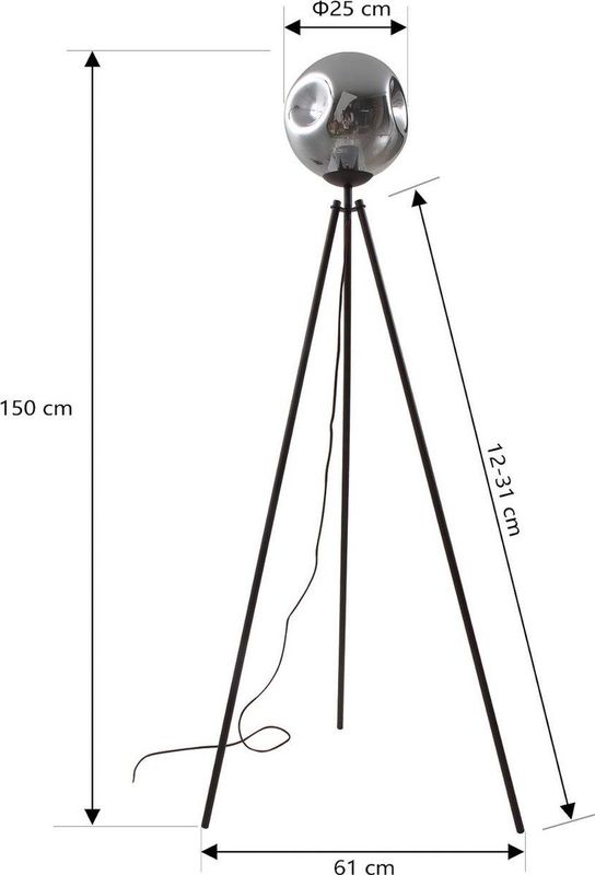 Lindby - Valentina - Vloerlamp - Rookgrijs - Glas - 150 cm