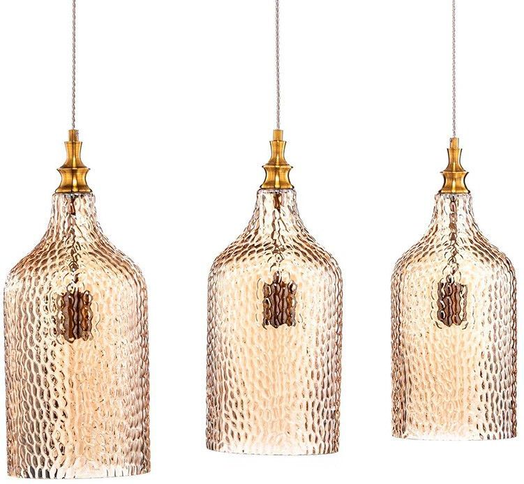 Lindby - hanglamp - 3lichts - Glas, metaal - E27 - amber, goud