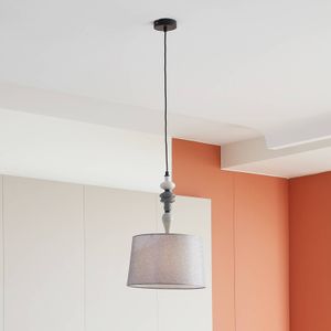 Hanglamp Lindby Haldorin, grijs/zwart, textiel, Ø 34 cm