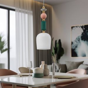 Lindby Ysoria hanglamp, grijs/roze/groen