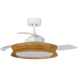 Lucande LED-ventilator Lineta, wit, kabel, Ø 103 cm, stil Lineta Lucande, dimbaar, hout licht, Woon-/ Eetkamer, Hout, Landelijk