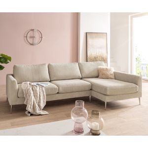 Hoekbank Marla Cord stof Crème-wit 285x140 cm recamiere rechts Hoekbank