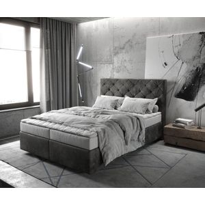 Boxspringbett Dream-Great 140x200 cm Mikrofaser Anthrazit Vintage mit Matratze und Topper