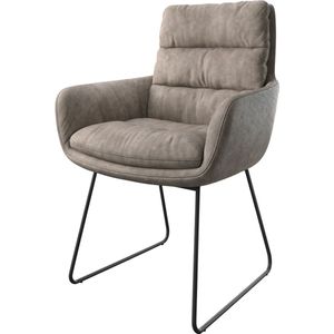 Gestoffeerde-stoel Abelia-Flex met armleuning slipframe zwart microvelours taupe vintage