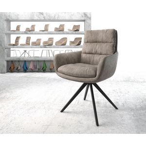 Gestoffeerde-stoel Abelia-Flex met armleuning kruisframe hoekig zwart microvelours taupe vintage