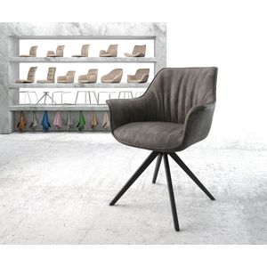 Gestoffeerde-stoel Keila-Flex met armleuning kruisframe hoekig zwart microvelours antraciet vintage