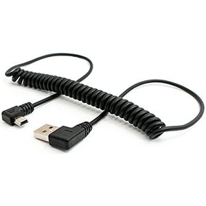 System-S USB 2.0 kabel type A stekker op micro B stekker haakse stekker spiraal hoek 150cm zwart
