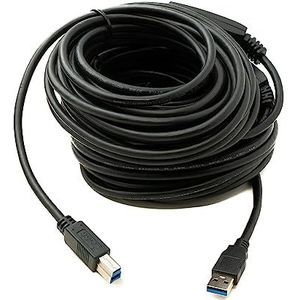 System-S USB 3.0 Repeater-kabel 20 m type A stekker naar B stekker adapter in zwart