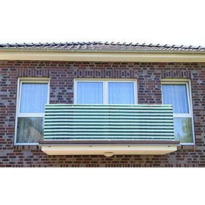 Smart Deko PE balkonscherm, balkonbekleding, windscherm, inkijkbescherming en UV-bescherming voor balkon, tuinen, camping en vrije tijd (90x400cm, groen & wit strepen)