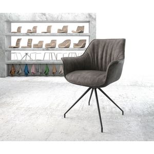 Gestoffeerde-stoel Keila-Flex met armleuning kruisframe conisch zwart microvelours antraciet vintage