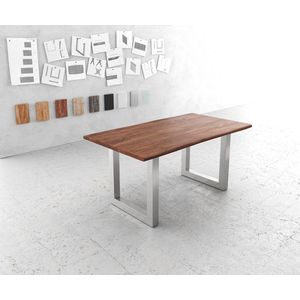 Eettafel Edge acacia bruin 160x90 edelstaal breed Live-Edge