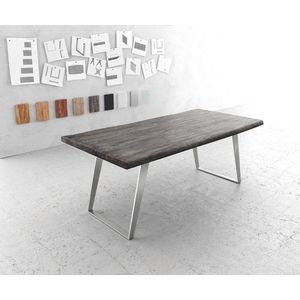 Eettafel Edge acacia platina 200x100 XL edelstaal schuin Live-Edge