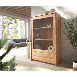 Vitrine Live-Edge 120x190 cm Akazie Natur 2 Türen 4 Schubladen Massiv