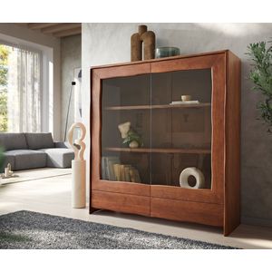 Vitrinekast Live-Edge acacia bruin 140x150 cm 2 deuren 2 laden massief Highboard