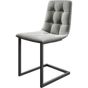Set-van-4-gestoffeerde-stoel Caro-Adesso lichtgrijs fluweel sledemodel