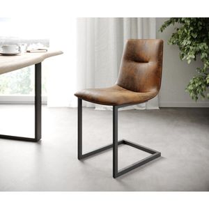 Set-van-4-gestoffeerde-stoel Pia-Adesso bruin vintage sledemodel