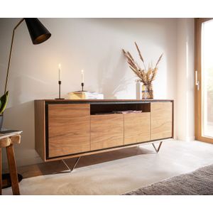 Dressoir Stonegrace 175 cm Acacia natuur 4 deuren 1 legplank steenfineer V-voet