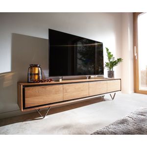 Tv-meubel Stonegrace acacia natuur 200 cm 4 deuren steenfineer V-poot lowboard