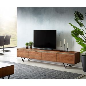 Tv-meubel Stonegrace acacia bruin Boomrand 220 cm 4 deuren V-poot zwart Tv-meubel