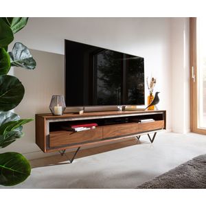 Tv-meubel Stonegrace acacia bruin steenfineer 175 cm 3 laden 1 legplank V-poot zwart Tv-meubel