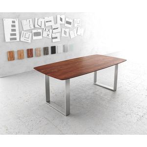 Eettafel Edge Boot acacia bruin200x100 edelstaal smal zwitserse rand eettafel