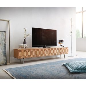 Tv-meubel Fevo acacia natuur 200 cm 4 deuren L-poot lowboard