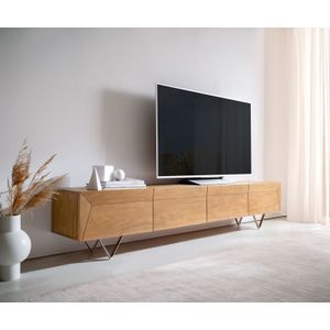 Tv-meubel Kayu acacia natuur 220 cm 4 deuren V-poot lowboard