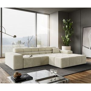 Hoekbank Phia structuurstof beige 280x180 cm Recamiere rechts hoekbank