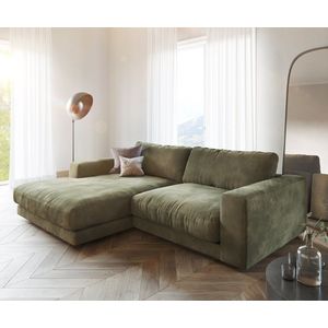 Hoekbank Cubico 250x190 Fluweel Olijf recamiere sofa