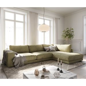 Hoekbank Cubico structuurstof Olijf 325x225 cm voetenbank rechts sofa