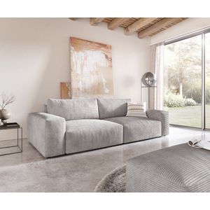 Big-sofa Lanzo XL Koord zilvergrijs 270x130 cm met hocker