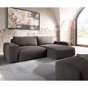 Hoekbank Lanzo XL microvezel kaki bruin 270x180 cm variabele fauteuil met hocker