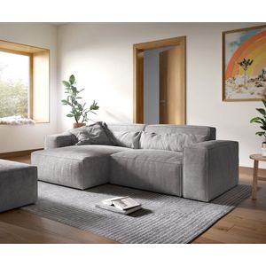 Ecksofa Sirpio XL 270x170 cm Cord Silbergrau Recamiere variabel mit Hocker