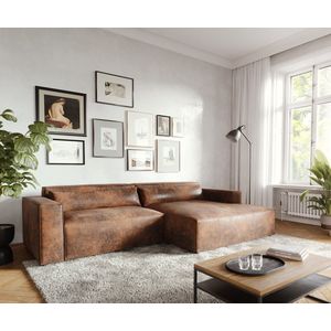 Hoekbank Brom kunstleer bruin 265 x150 cm recamiere rechts