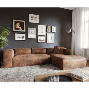 Hoekbank Brom kunstleer bruin 260 x 175 cm recamiere rechts