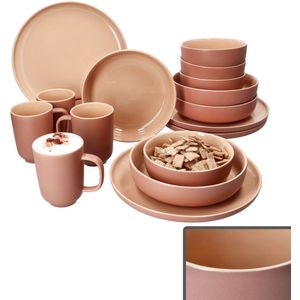 Jasper - 16-delig Combinatieservies - Roze - Voor 4 Personen - Steengoed
