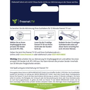 Freenet Creditcard 12 maanden, TV-ontvanger