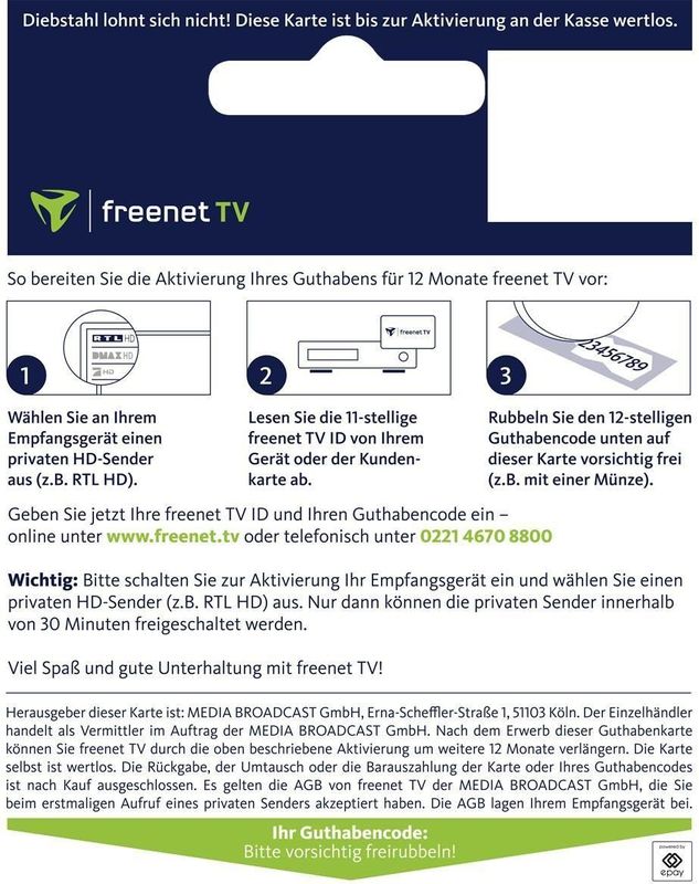 freenet TV Voucher 12Monate