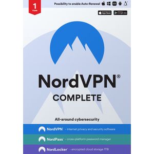 NordVPN Complete - 10 Apparaten - Jaarlicentie - 1000 GB Cloudopslag