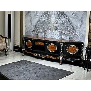 Casa Padrino Luxe barok tv-kast bruin/zwart/zilver - prachtig massief houten dressoir met 4 deuren en lade - woonkamer meubels in barokstijl - barok meubilair - stijlvol & prachtig