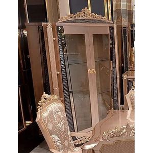 Casa Padrino luxe barokke vitrinekast grijs/zwart/goud - Handgemaakte massief houten vitrine met 2 glazen deuren - Luxe meubels in barokstijl - Barok meubels - Noble & Magnificent