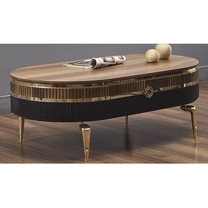 Casa Padrino luxe Art Deco salontafel bruin/zwart/goud 120 x 67 x H. 42 cm - Ovale woonkamertafel met lade - Luxe Woonkamermeubels - Art Deco meubels
